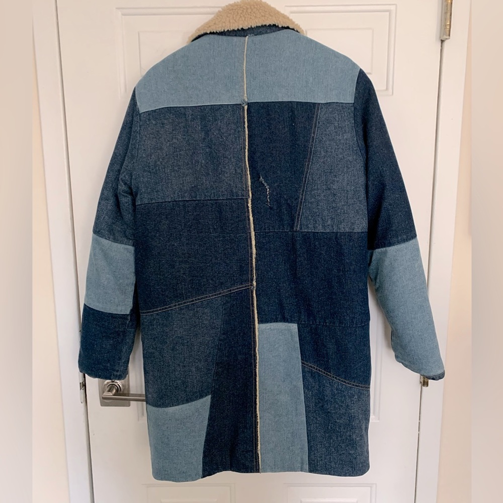 Vintage Denim Patchwork Shearling Coat - image 2